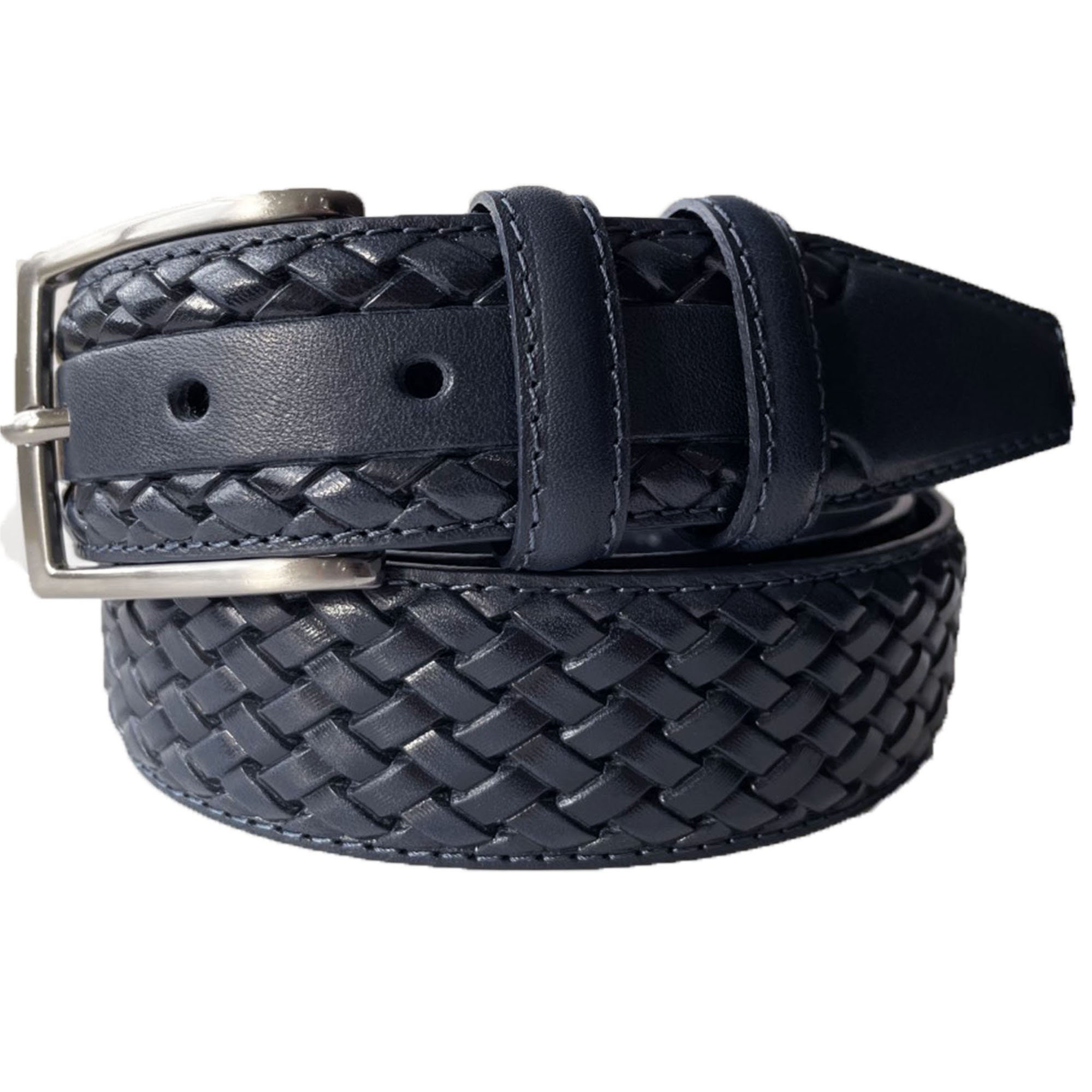 Dark brown braided belt made of saddle leather