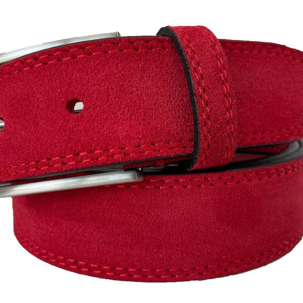 Mens Italian Suede Belt Red 35mm