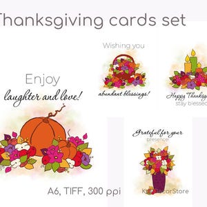 Thanksgiving Digital Cards Set - Printable Thanksgiving Cards, Holiday Cards, Motivational Thanksgiving Greeting Cards Set of 4