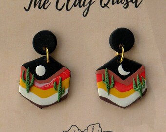 Scenic Earrings Handmade Clay Earrings Minimalist Cactus Earrings Desert Landscape Jewelry Gifts for Friends Statement Lightweight Earrings