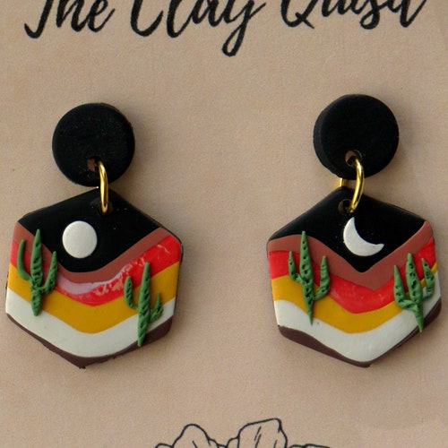Hexagon Clay Earrings Desert Earrings Polymer Clay Etsy