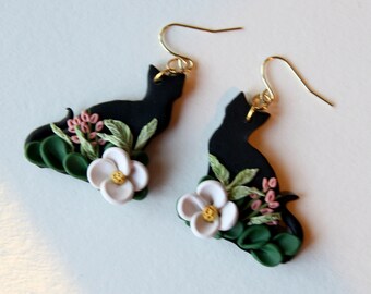 Black Cat Earrings Dangle Polymer Clay Earrings Handmade Cat Jewelry Cat Gifts for Cat Lovers Gift Ideas for Friend Cottage Core Aesthetic