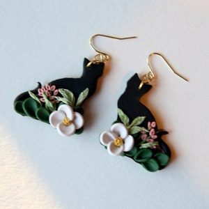 Black Cat Earrings - Cat Lover Earrings - Polymer clay earrings - 14K Gold Plated Hypoallergenic Hooks - Total length 2 inches - Nickel free