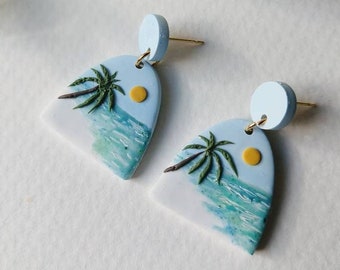 Beach Earrings Dangle Polymer clay Earrings Handmade Ocean Jewelry Gift for Her Unique Beach Gift Birthday Gift for Friend Cute Earrings