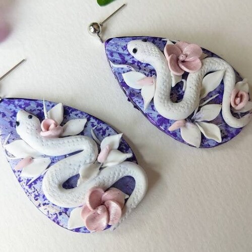 Snake Earrings Forbidden Fruit Handmade Polymer Clay Etsy