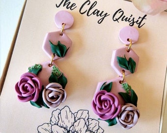 Rose Earrings - Polymer clay earrings - Handmade polymer clay earrings - Nickel free