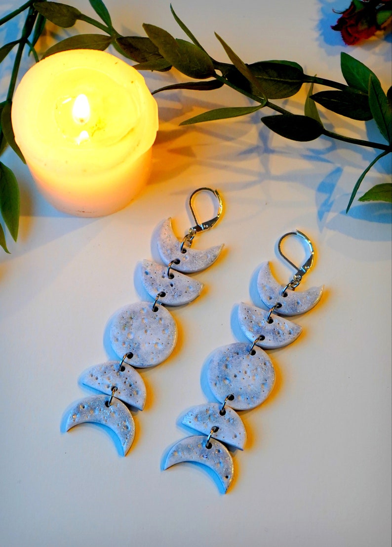 Moon phase earrings Polymer clay earrings Nickel free Etsy