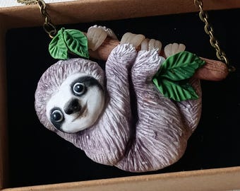 Sloth Necklace Cute Sloth Clay Pendant Handmade Polymer Clay Animal Pendant Necklace Gift Idea for Mother Statement Jewelry for Sloth Lover