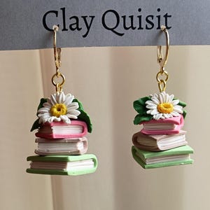 Book Earrings Dangle Bookish Earrings Handmade Polymer Clay Jewelry Gift Ideas for Book Lover Girlfriend Gift for Her Summer Daisy Earring