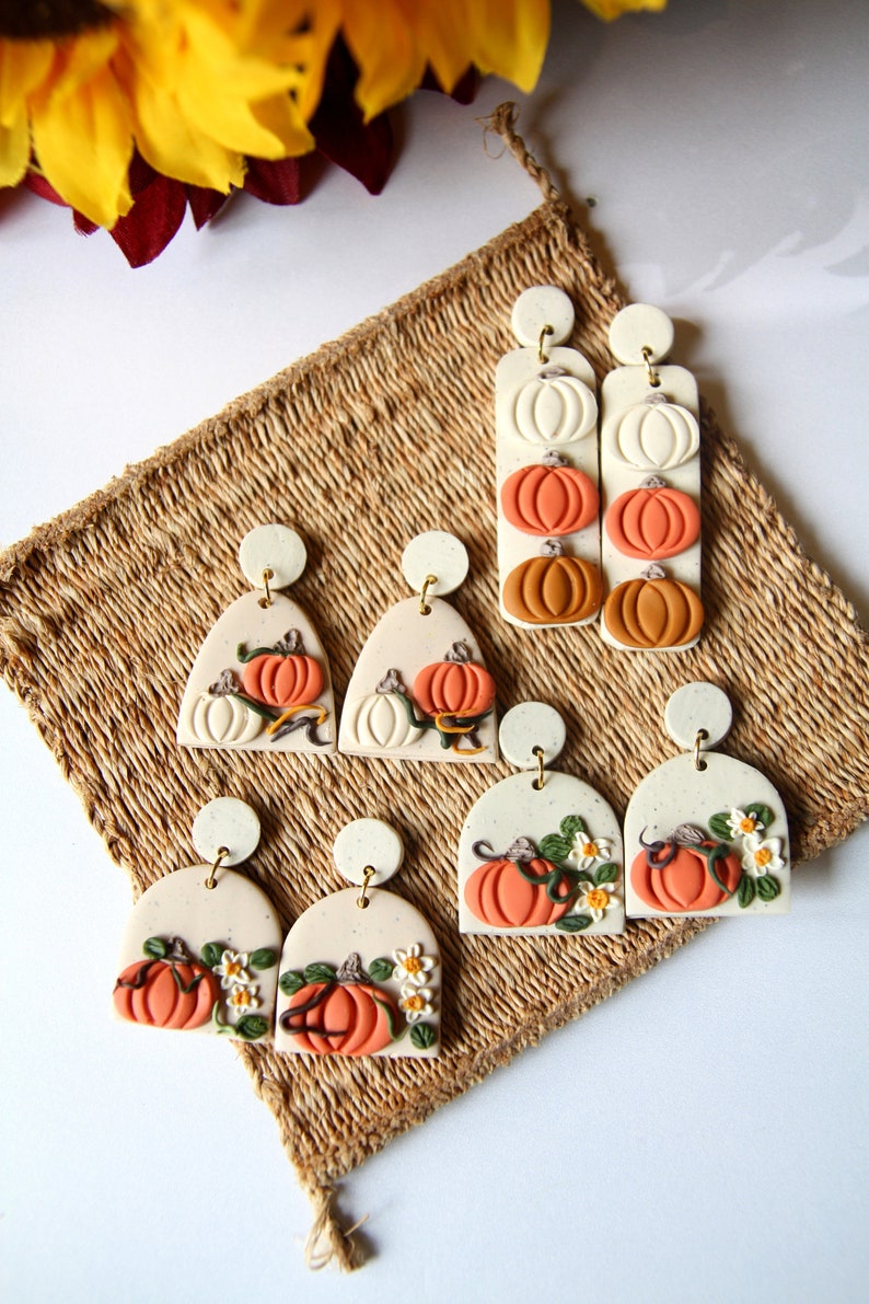 Pumpkin Clay Earrings Fall Clay Earrings Handmade Polymer Etsy