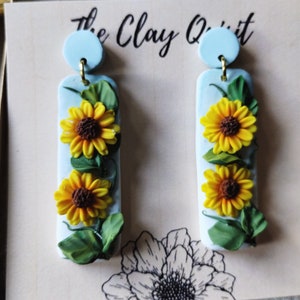 Sunflower Earrings - Flower Earrings - Handmade polymer clay earrings - 2 inches long - Nickel free