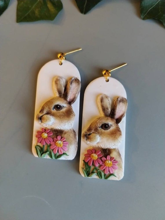 Boucles d'oreilles lapin Boucles d'oreilles Pâques Boucles d