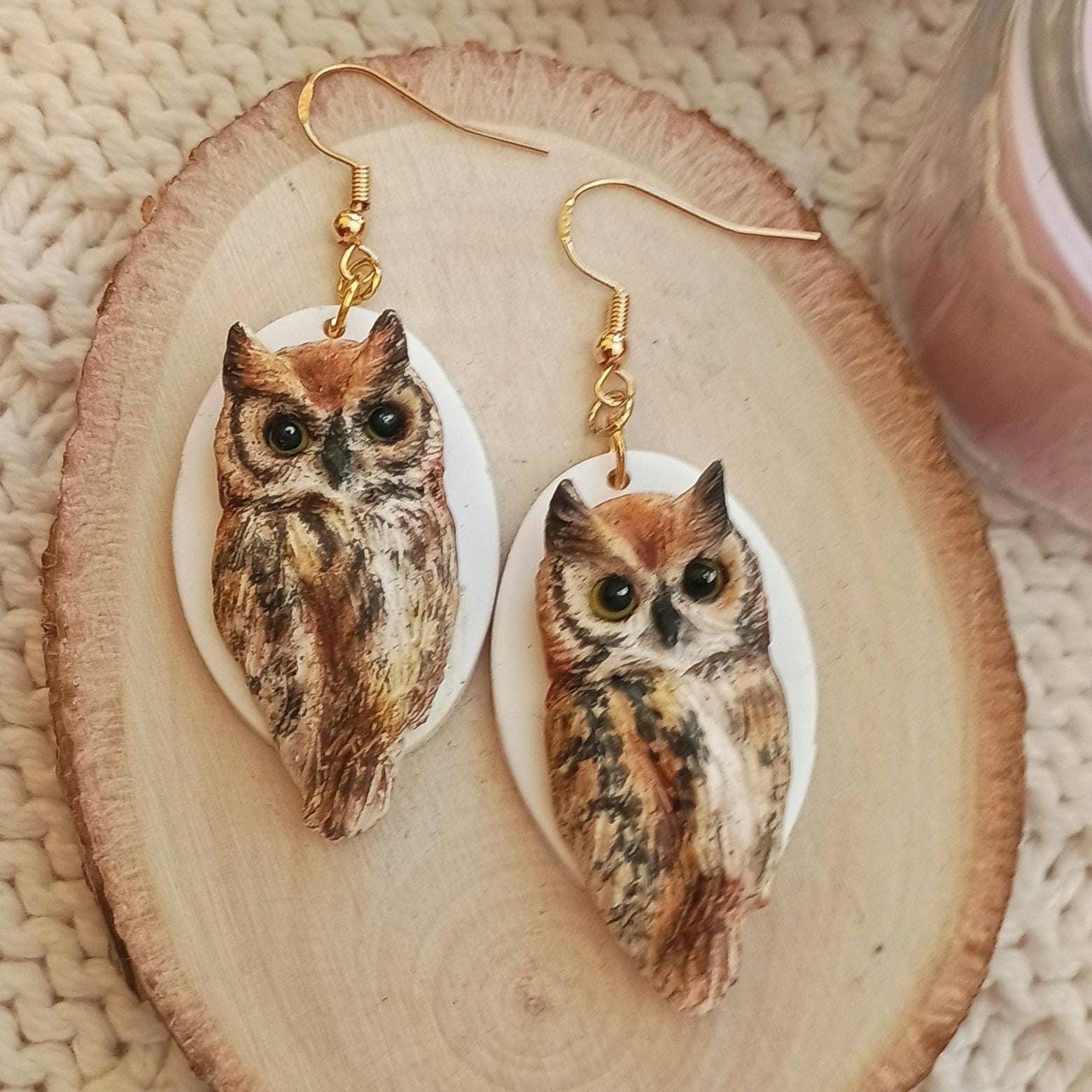 Owl Earrings Dangle Bird Earrings Handmade Polymer Clay Earrings Owl Gifts for Girlfriend Whimsical