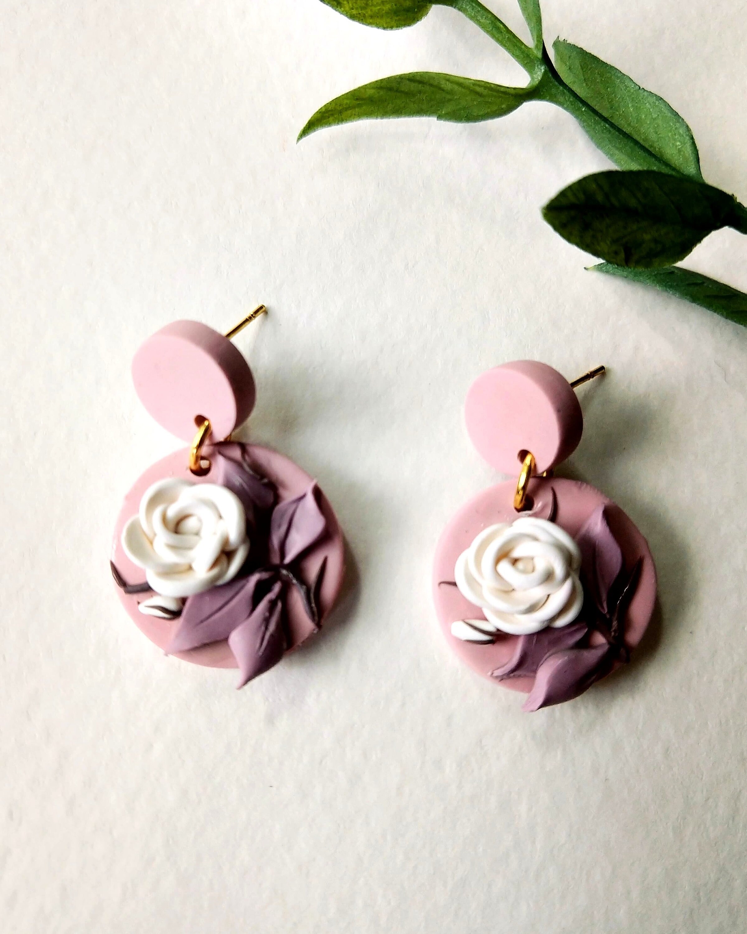 Rose polymer cheap clay earrings