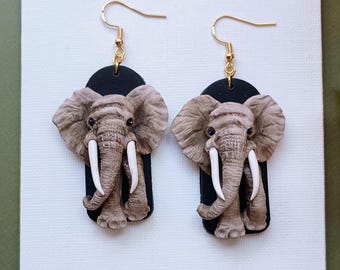 Pendientes de elefante hechos a mano de arcilla polimérica, pendientes colgantes de arcilla, joyería llamativa, regalos para amantes de los animales, regalos únicos para mamá.