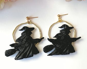Witch Earrings Statement Halloween Earrings Polymer Clay Earrings Witchy Jewelry Gifts Dark Academia Witchy Earrings Gifts for Her