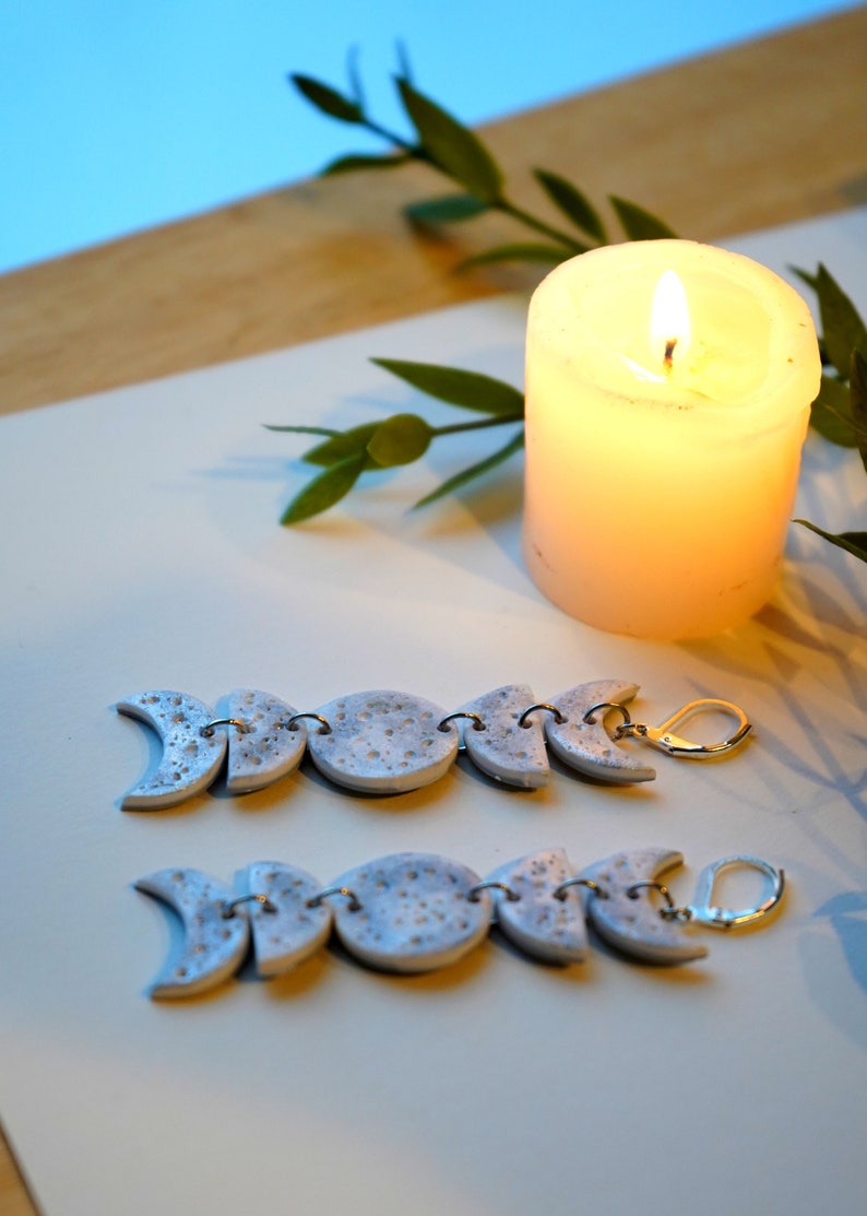 Moon phase earrings Polymer clay earrings Nickel free Etsy