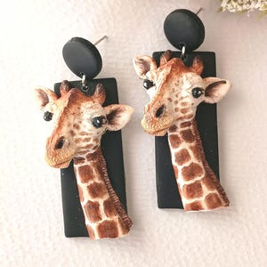 Giraffe Earrings Dangle Polymer Clay Earrings Handmade Cute Animal Earrings Safari Birthday Gift for Mother Cute Gift Idea for Girlfriend