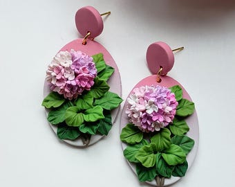 Handgemachte Hortensien Ohrringe Baumeln Polymer Clay Ohrringe Handgemachte Hortensien Geschenk Ästhetische Ohrringe Blume Cottage Kern Schmuck Geschenk für Frau