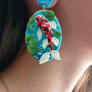 Koi Fish Earrings Dangle Polymer Clay Earring Statement Art Earrings Japanese Earrings Unique Gift for Her Koi Fish Jewelry Gift Ideas image 4