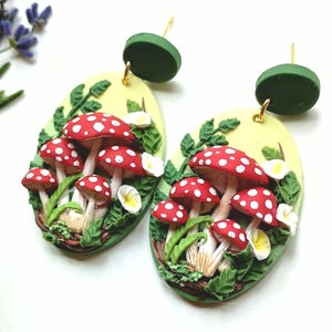 Mushroom Earrings Dangle Polymer Clay Earrings Handmade Cottage Core Earrings Magic Mushroom Gifts Whimsical Jewelry
