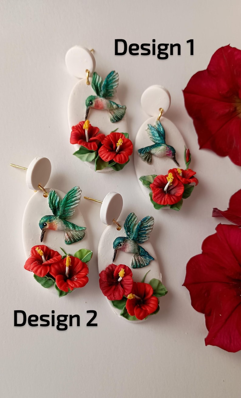 Acrylic Hummingbird Dangle Earrings – Bright 2D Bird Design