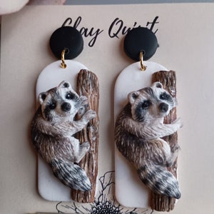 Raccoon Earrings Dangle Animal Earrings Handmade Polymer Clay Earrings Cute Animal Gift Ideas for Animal Lovers Raccoon Gift for Her