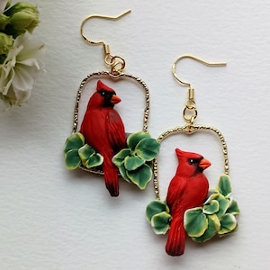 Kardinal Ohrringe Baumeln Vogel Ohrring Handgefertigte Polymer Clay Ohrring Vogel Schmuck Weihnachtsgeschenk Ideen für Mütter Wunderliches Geschenk für Sie