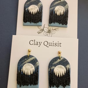 Moon Earrings Handmade Polymer Clay Earrings Dangle Night Landscape Earrings Scenice Nature Jewelry Dark Academia Whimsical Gift for Mother image 2