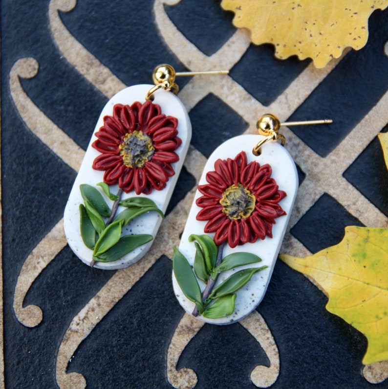 Nickel free Fall clay earrings Sunflower Earrings Handmade polymer clay earrings