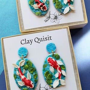 Koi Fish Earrings Dangle Polymer Clay Earring Statement Art Earrings Japanese Earrings Unique Gift for Her Koi Fish Jewelry Gift Ideas image 6