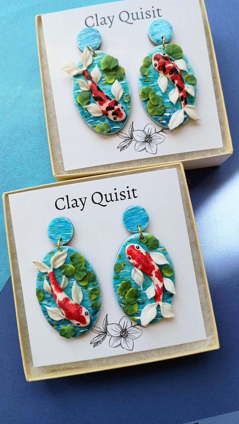 Koi Fish Earrings Dangle Polymer Clay Earring Statement Art Earrings Japanese Earrings Unique Gift for Her Koi Fish Jewelry Gift Ideas image 6