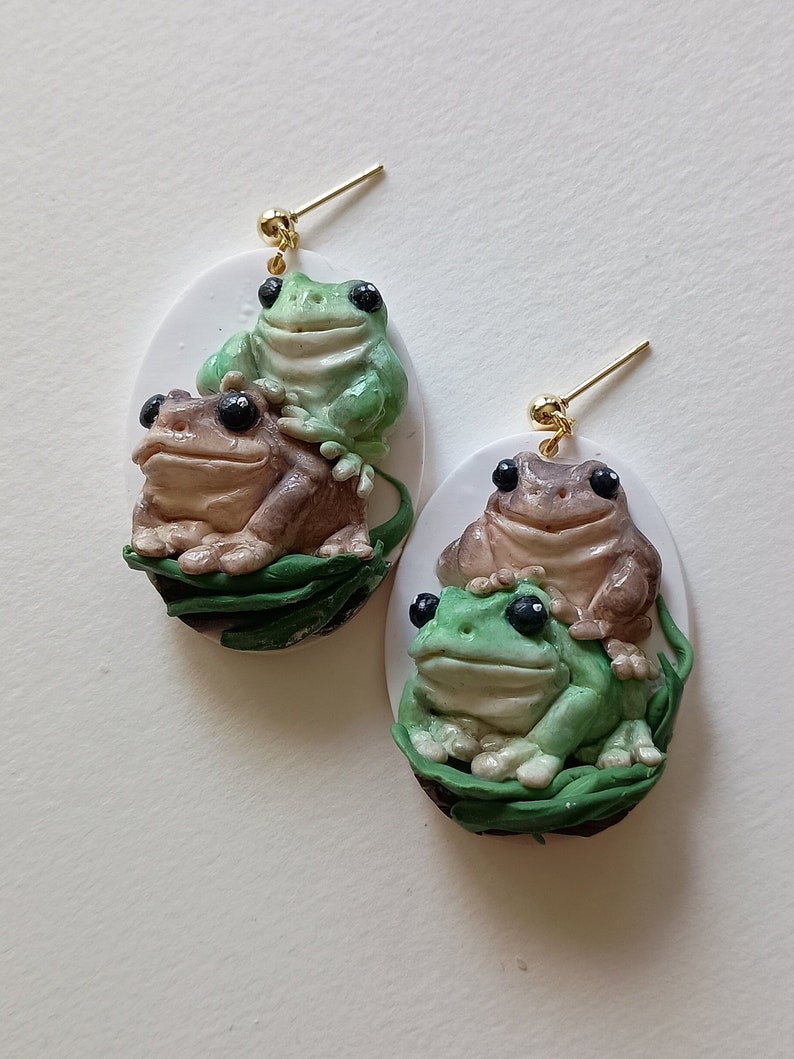 Clay Dangle Frog Earrings for goblin core enthusiasts