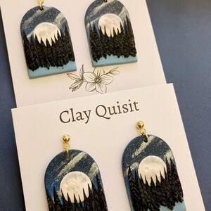 Moon Earrings Handmade Polymer Clay Earrings Dangle Night Landscape Earrings Scenice Nature Jewelry Dark Academia Whimsical Gift for Mother image 8