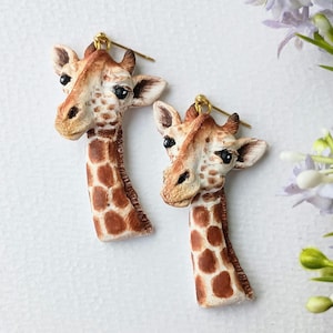 Giraffe Earrings Dangle Polymer Clay Earrings Handmade Cute Animal Quirky Earrings Gift for Mother Jewelry Birthday Gift Ideas for Wife
