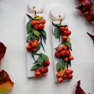 Berry earrings - Fall earrings- Handmade polymer clay earrings -2 1/4 inches long - Nickel free