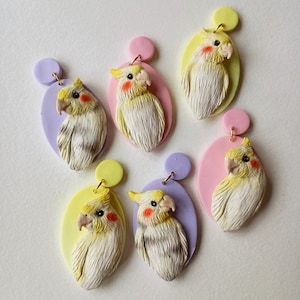 Cockatiel Bird Earrings Dangle Polymer Clay Earrings Handmade Cute Bird Gift for Bird Lover Jewelry Gifts Her Unique Gift for Mother