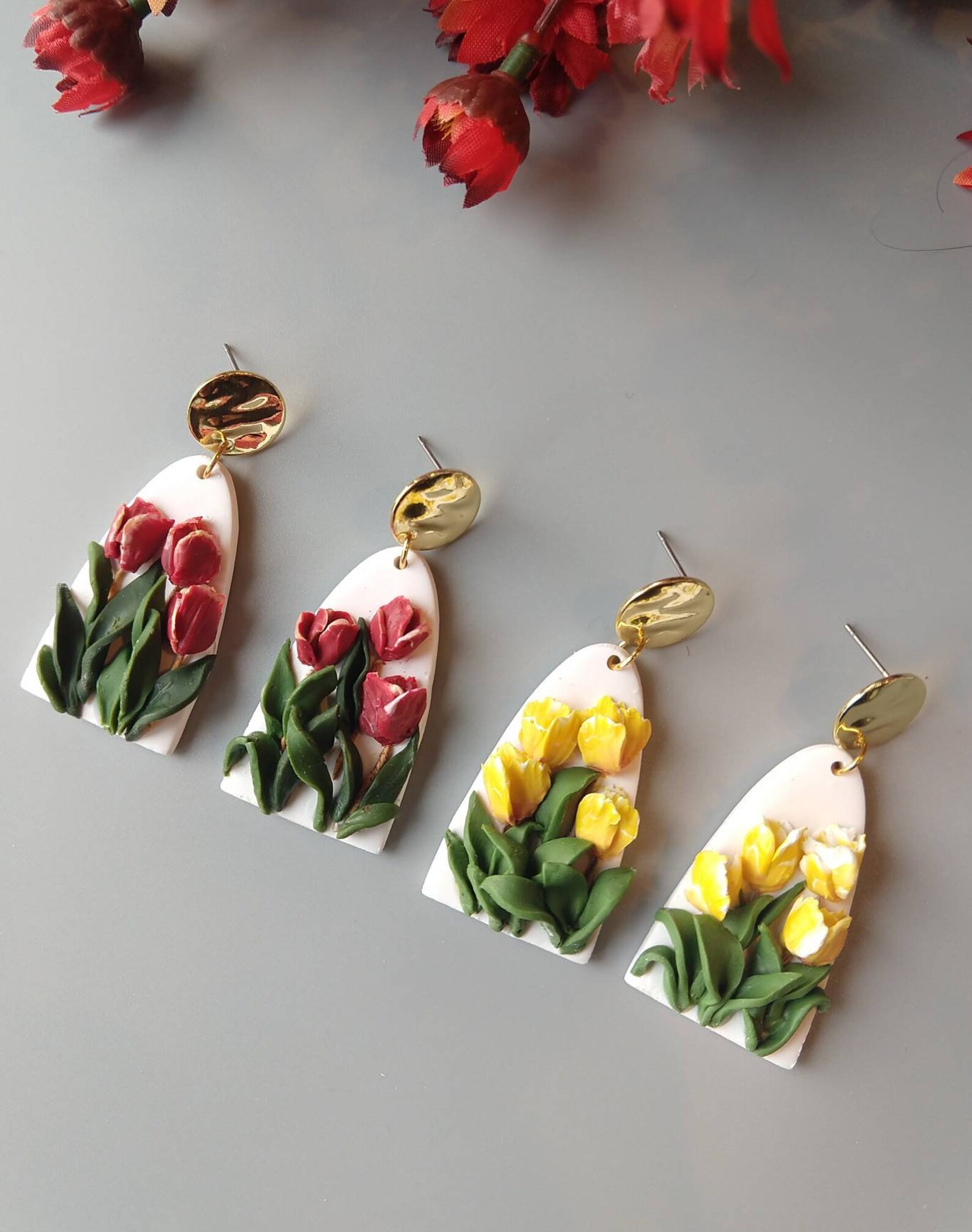 Tulip Earrings Handmade Polymer Clay Earrings 2 1/2 Inches Etsy