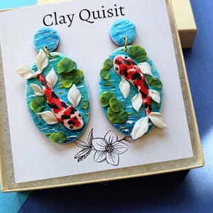 Koi Fish Earrings Dangle Polymer Clay Earring Statement Art Earrings Japanese Earrings Unique Gift for Her Koi Fish Jewelry Gift Ideas 1 - Red/Black