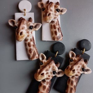 Giraffe Earrings Dangle Polymer Clay Earrings Handmade Quirky Earrings Safari Animal Gifts Fun Earrings  2 1/2 inches long