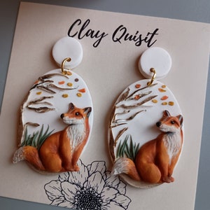 Fox Earrings Handmade Polymer Clay Earring Woodland Jewelry Gifts Cottage Core Earrings Nature Lover Gifts 2" Long Hypoallergenic Earrings