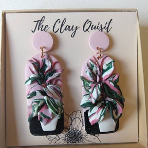 House plant earrings - Botanical  Statement Earrings - Handmade polymer clay earrings - 2 1/2 inches long - Nickel free