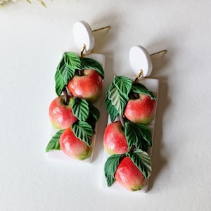 Apple Earrings Dangle Fruit Earrings Handmnade Polymer Clay Earrings Jewelry Gifts for Mother Fall Clay Earrings