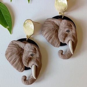 Elephant Earrings Handmade Polymer Clay Earrings Dangle Clay Earrings Statement Jewelry Gifts for Animal Lovers Unique Gifts for Mother