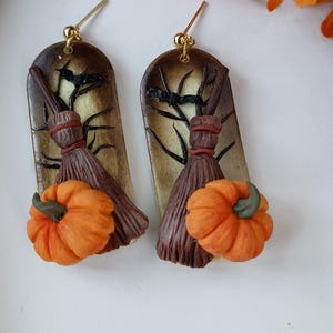 Witchy Earrings Dangle Halloween Witch Earrings Handmade Polymer Clay Pumpkin Earrings Witchy Gift Dark Academia Gift image 9