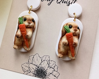 Pendientes de conejito colgante pendiente de zanahoria lindo pendiente de conejito de Pascua pendientes de arcilla polimérica joyería de primavera lindo animal baby shower regalo para la madre