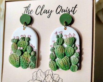 Cactus Earrings Dangle Polymer Clay Earrings Handmade Cactus Gifts Desert Statement Jewelry 2" Long Hypoallergenic