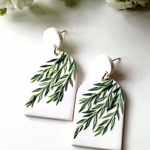 Willow Leaf Clay Earrings Dangle Polymer Clay Earrings Handmade Jewelry Gifts for Mother Green Leaf Earrings Cottage Core Earrings