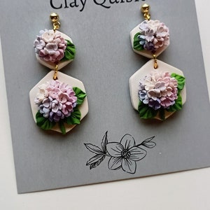 Hydrangea Earrings Dangle Polymer Clay Earring Handmade Hydrangea Flower Jewelry Gift for Her Summer Earring Gift for Wife Hypoallergenic