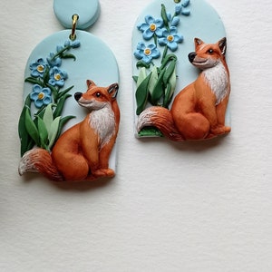 Fox Earrings Handmade Polymer Clay Earring Woodland Jewelry Gifts Cottage Core Earrings Nature Lover Gifts 2" Long Hypoallergenic Earrings